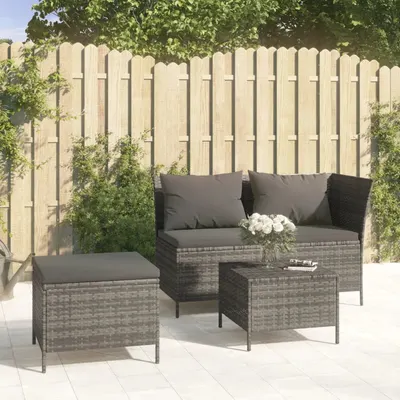 Gossi set mobilier de gradina cu perne, 3 piese, gri, poliratan