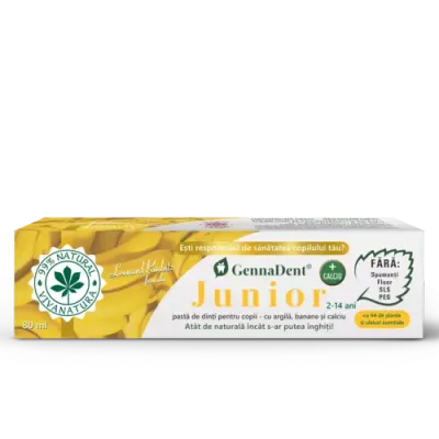 GennaDent Junior Banane – Pastă de Dinți Naturală pentru Copii cu Argilă și Banane, fără Fluor, 80 ml | Vivanatura