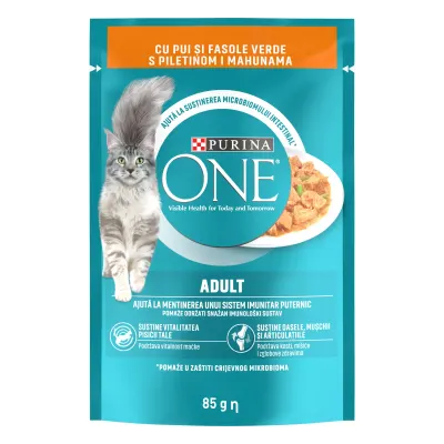 PURINA ONE ADULT, mini fileuri cu Pui si Fasole Verde in sos, 85 g