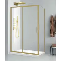 Cabina de dus dreptunghiulara din aluminiu auriu periat, 120 x 90 cm, sticla securizata 6 mm, Fluminia, Iris