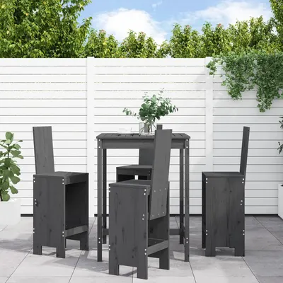 Gossi set mobilier bar pentru gradina, 5 piese, gri, lemn masiv pin
