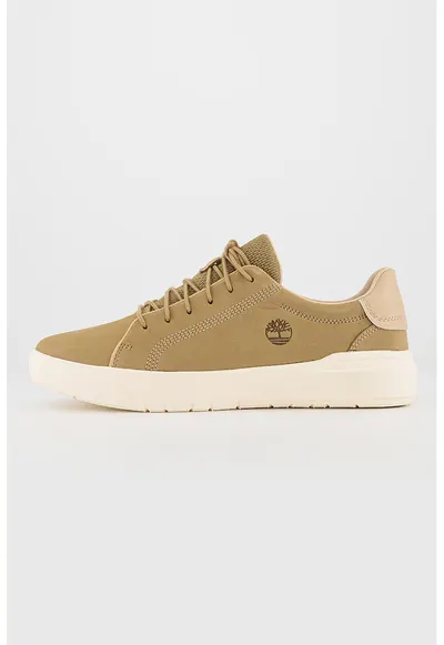 Pantofi sport din piele nabuc cu detaliu logo Seneca Bay - Maro inchis