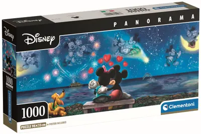 Puzzle panoramic Clementoni din 1000 piese - Mickey și Minnie Mouse