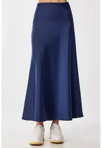 Fusta maxi - Happiness Istanbul - satin - talie inalta - bleumarin - elegant