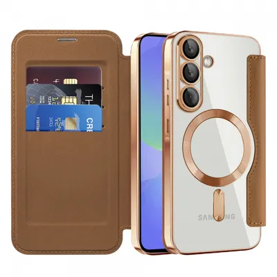 Husa MagSafe pentru Samsung Galaxy A36 A366, Techsuit, SmartMag Book, Maro