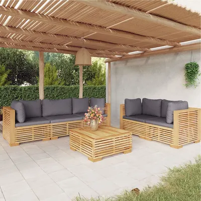 vidaXL Set mobilier grădină cu perne, 6 piese, lemn masiv de tec