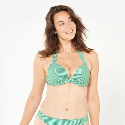 Sutien de baie push up dungi Elena Verde și alb Damă