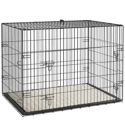 PawHut Cușcă cușcă de transport pliabilă pentru câini cu mânerie, tavă detașabilă, pernă inclusă 91 x 62 x 68 cm negru | Aosom Romania
