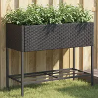 vidaXL Jardinieră de grădină cu raft, negru, poliratan