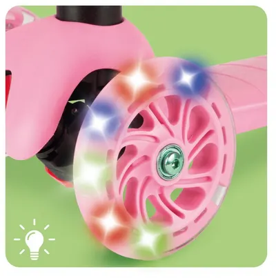 Trotineta pentru copii Malplay Pink, cu ghidon reglabil pe inaltime, roti luminoase LED, platforma lata si antiderapanta