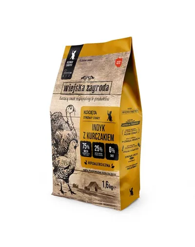 WIEJSKA ZAGRODA Hrana uscata cu curcan si pui pentru pisoi 2x1,6 kg