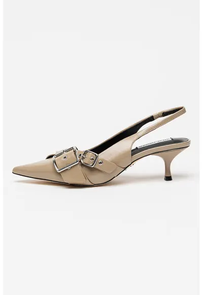 Pantofi cu varf ascutit - catarama si toc kitten - Maro taupe