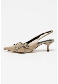 Pantofi cu varf ascutit - catarama si toc kitten - Maro taupe