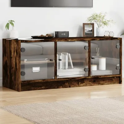 vidaXL Comodă TV cu uși din sticlă, stejar fumuriu, 102x37x42 cm