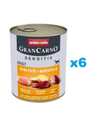 ANIMONDA Grancarno Sensitive Hrana umeda cu curcan si cartofi, pentru caini adulti sensibili 6x800 g