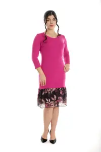 Rochie bordura volane CP24023 fucsia, Cesy | marimea S