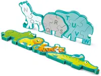 Puzzle din lemn Hape - Alfabet si animale, cu doua fete