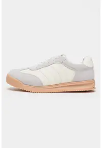 Pantofi sport din piele intoarsa cu garnituri din material textil - Gri deschis/Bej