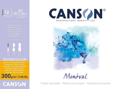 Caiet de schițe în acuarelă Canson Montval - 12 coli, 29.7 х 42 cm, 300 g/m2