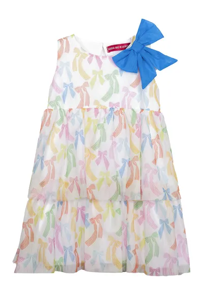 Rochie cu model stratifcat si floral - Alb - Portocaliu - Albastru