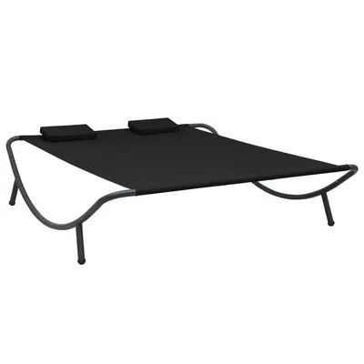 vidaXL Pat șezlong de exterior, negru, material textil