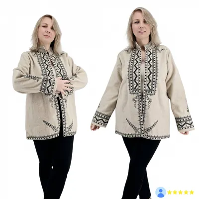 Sacou Traditional Crem cu broderie neagra