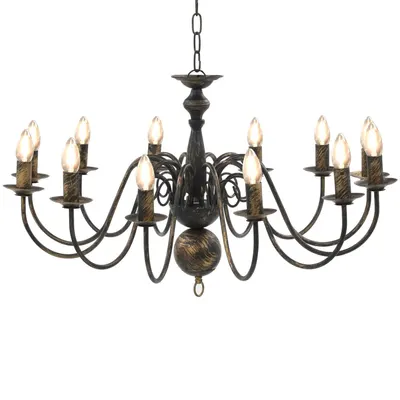 vidaXL Candelabru antichizat, negru, 12 becuri E14