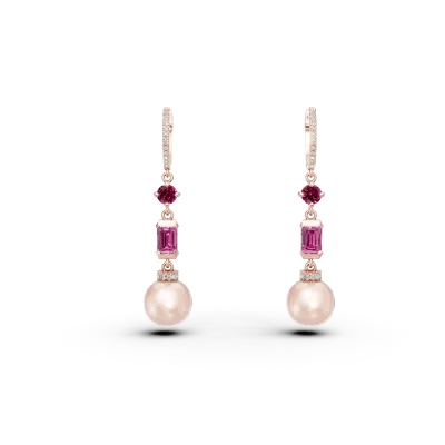 Cercei din aur roz cu pietre pretioase si semipretioase de 16.8ct