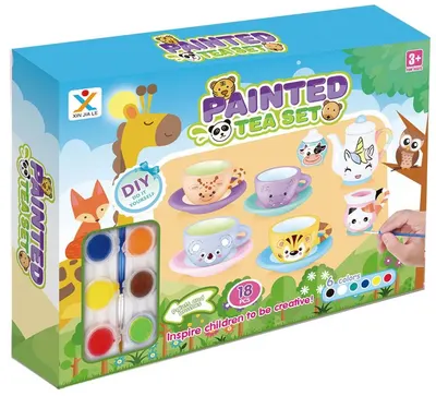 Set de colorat Felyx Toys - Set de ceai din ceramică, Animale, 18 piese