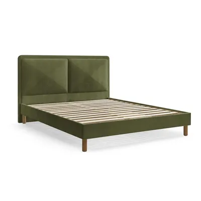 Pat matrimonial verde tapițat tapițat cu somieră 140x190 cm Mara – Bobochic Paris