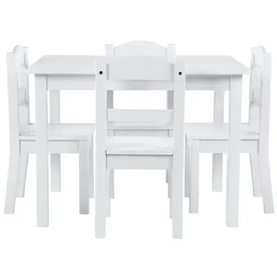 Set masuta cu 4 scaunele din lemn Ginger Home Alb,margini rotunjite,design scandinav elegant,potrivit pentru luat masa,activitati,teme,gradinita,after school