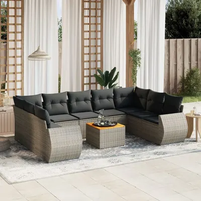 Gossi set mobilier de gradina cu perne, 10 piese, gri, poliratan