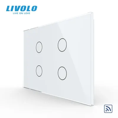 Intrerupator cvadruplu, standard italian, control telecomanda RF, cu panou sticla, 3M Alb