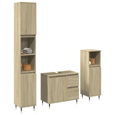 Gossi set mobilier de baie, 3 piese, stejar sonoma, lemn prelucrat