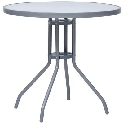 vidaXL Masă de grădină, gri deschis, 80 cm, oțel și sticlă