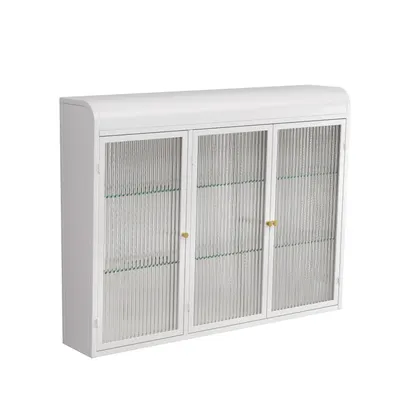 Dulap de Perete cu 3 Uși din Sticlă cu Design Curbat, Alb | Aosom Romania