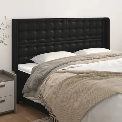 vidaXL Tăblie de pat cu aripioare, negru, 163x16x118/128 cm, piele eco
