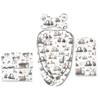 Set 4 in 1 Cosulet bebelus, MimiNu, Baby Cocoon 75x55 cm, Husa bumbac, Din bumbac certificat Oeko Tex Standard 100, Cu paturica 50x70 cm, Cu salteluta, Cu perna fluture, Design, Cars Grey