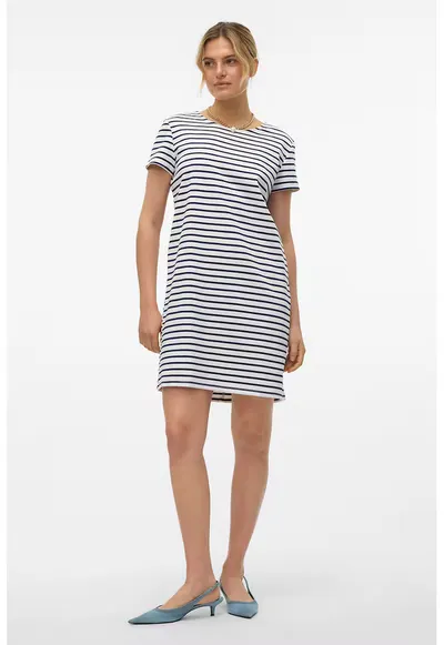 Rochie-tricou scurta - Alb/Bleumarin