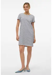 Rochie-tricou scurta - Alb/Bleumarin