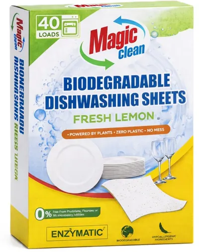 Detergent pentru mașina de spălat vase sub formă de foi Magic Clean - Fresh Lemon, până la 40 încărcări