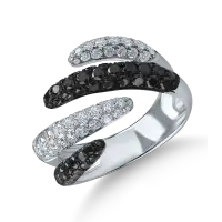 Inel deschis din aur alb cu diamante negre si incolore de 1.84ct