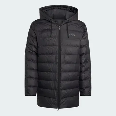 Jachetă parka ușoară cu 3 dungi Essentials CLIMAWARM, cu glugă și puf de rață