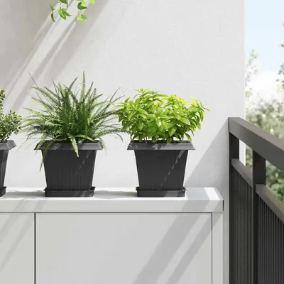 vidaXL Tavă Pătrată pentru Flori 6 buc. Negru 15 x 15 x 2 cm Plastic