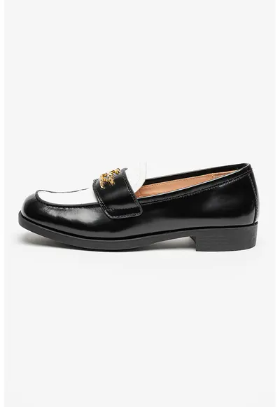 Pantofi loafer de piele cu segmet contrastant - Alb/Negru