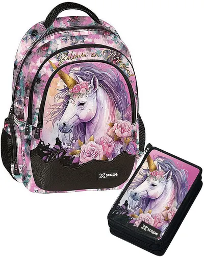 Set școlar rucsac cu penar și accesorii Graffiti Xscape - Unicorn