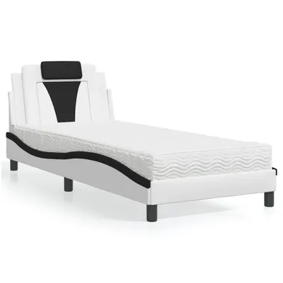 vidaXL Pat, Viana, cu saltea, alb și negru, 90x200 cm, piele ecologică