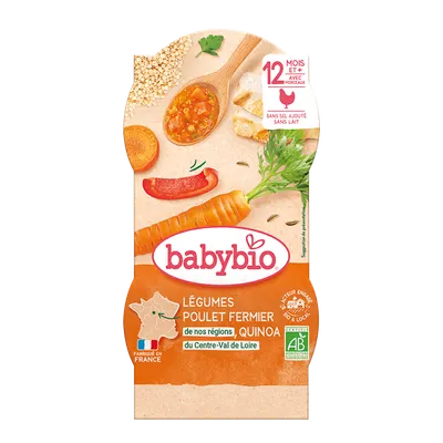 Meniu din legume cu legume, quinoa si carne de pui +12luni, 2 x 200g, BabyBio