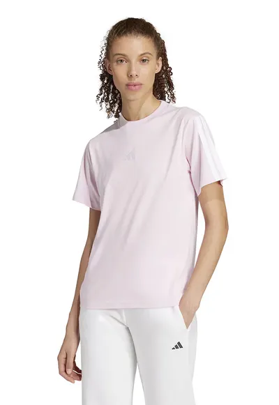 Tricou din bumbac cu decolteu la baza gatului - Alb/Roz pal
