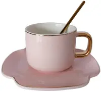 Cană Morello - Pink Clover, cu farfurie și linguriță, 200 ml